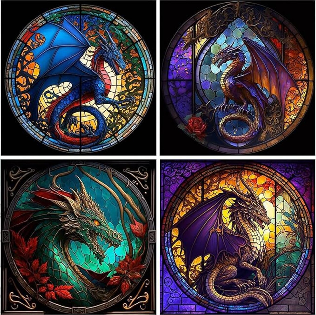 4 Pack Dragon Diamond Painting Kits for Adults, 5D Full Drill DIY Diamond Art Kits with Diamond Dots, Gem Art Craft for Home Decor, 13.78x13.78 Inch